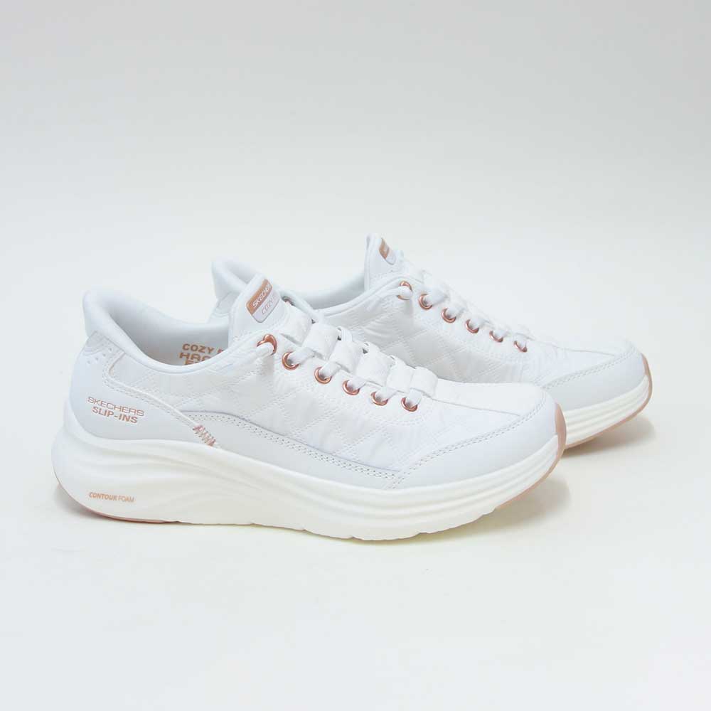 スケッチャーズSKECHERSCONTOURFOAMコージーフィット150413WTRGホワイト/ローズゴールド（レディース）コンツアーフォーム人工繊維ストレッチスリッポンスニーカーレディースハンズフリー洗濯機洗い可能「靴」