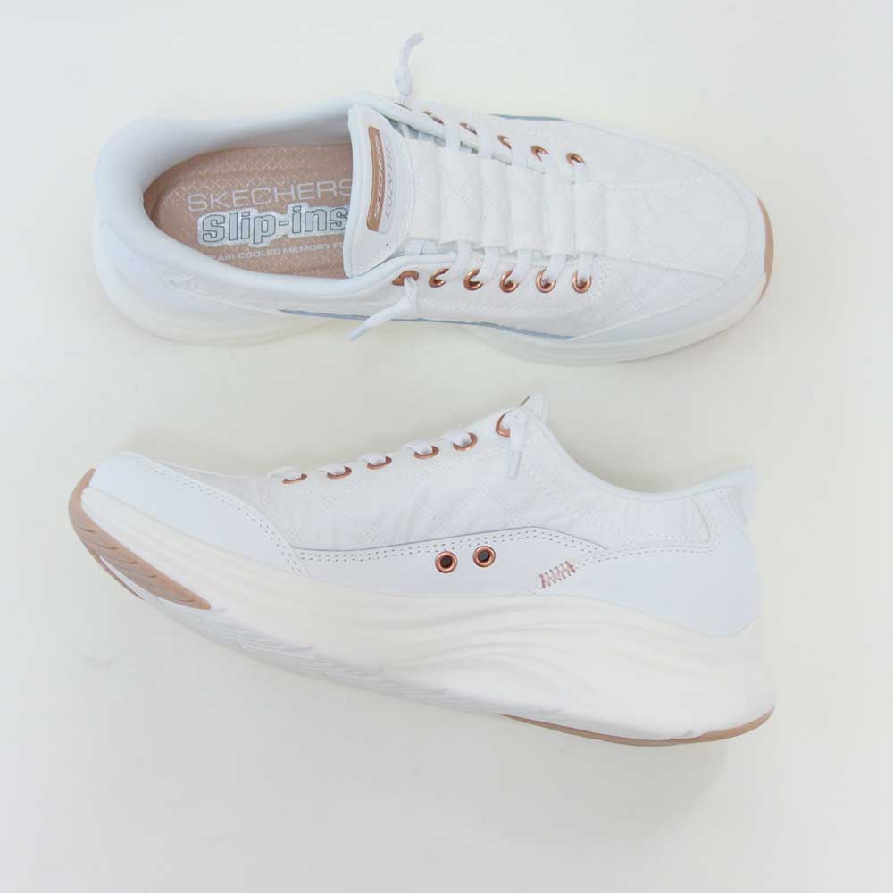 スケッチャーズSKECHERSCONTOURFOAMコージーフィット150413WTRGホワイト/ローズゴールド（レディース）コンツアーフォーム人工繊維ストレッチスリッポンスニーカーレディースハンズフリー洗濯機洗い可能「靴」