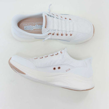 スケッチャーズSKECHERSCONTOURFOAMコージーフィット150413WTRGホワイト/ローズゴールド（レディース）コンツアーフォーム人工繊維ストレッチスリッポンスニーカーレディースハンズフリー洗濯機洗い可能「靴」