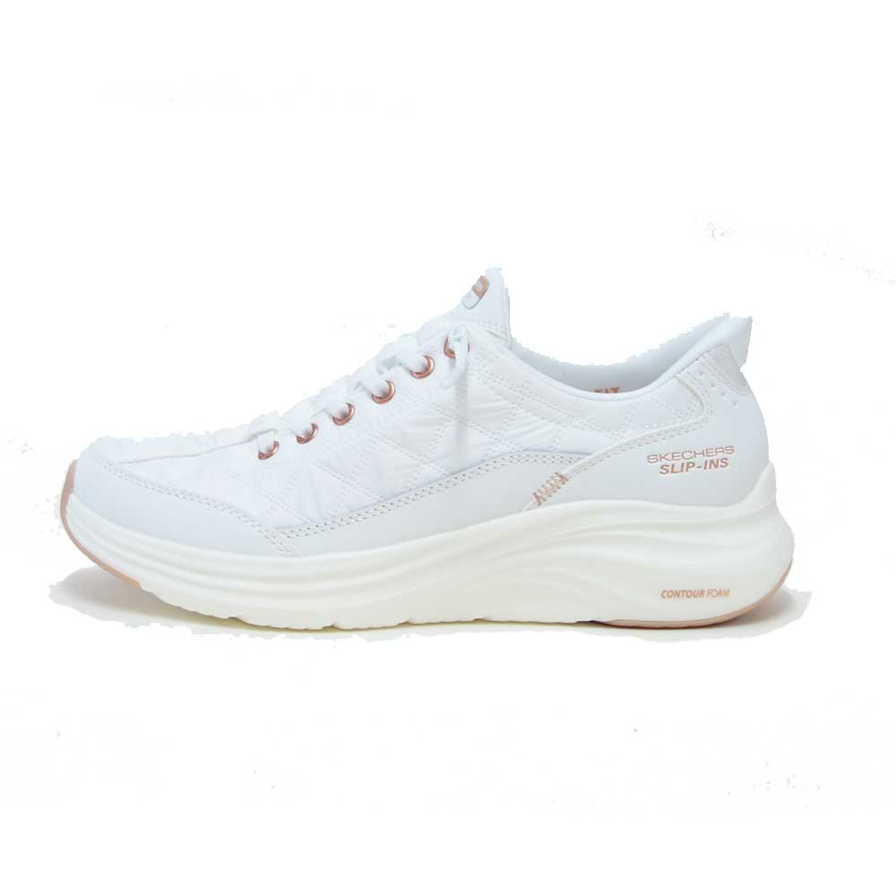 スケッチャーズ SKECHERS CONTOUR FOAM コージーフィット  150413 WTRG ホワイト/ローズゴールド（レディース）コンツアーフォーム  人工繊維 ストレッチ スリッポン スニーカー レディース ハンズフリー 洗濯機洗い可能 「靴」