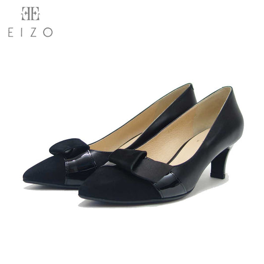 EIZO エイゾー 15235 ブラック 上質レザーのリボンパンプス（5.5cmヒール） 「靴」