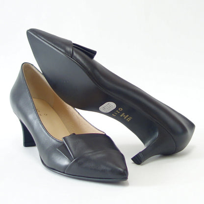 EIZO エイゾー 15362 ブラック 上質レザー プリーツモチーフポインテッドパンプス（5.5cmヒール） 「靴」