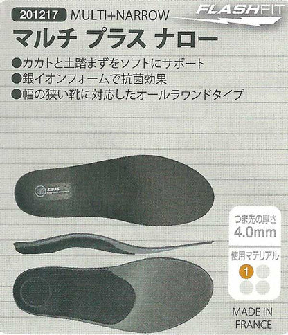 立体形状インソール（幅狭4mm）SIDAS シダス  MULTI＋NARROW（マルチプラスナロー 201217） 幅の狭い靴用立体形状オールラウンドタイプ 靴 シューズ