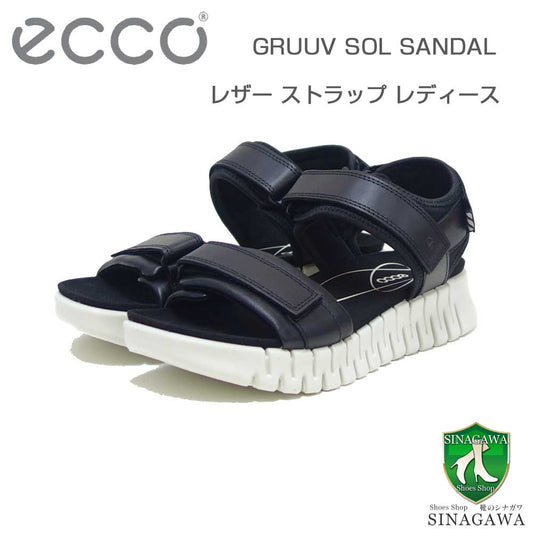 エコーECCOGruuvSolWOMEN'SSANDALブラック21310301001（レディース）中厚底フラットコンフォートサンダル快適な履き心地のレザーシューズコンフォートシューズ「靴」