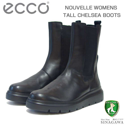 エコー ECCO NOUVELLE WOMENS TALL CHELSEA BOOTS 216223 01001 ブラック （レディース）チェルシーブーツ 上質天然皮革  ストレッチ ハーフブーツ スリップオン 「靴」