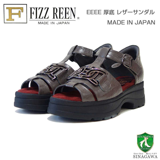 フィズリーンFIZZREEN21-6550チャコール（レディースサンダル）TストラップEEEE厚底オープントゥサンダル（日本製）甲ストラップコンフォートカジュアル4E5cmヒール「靴」