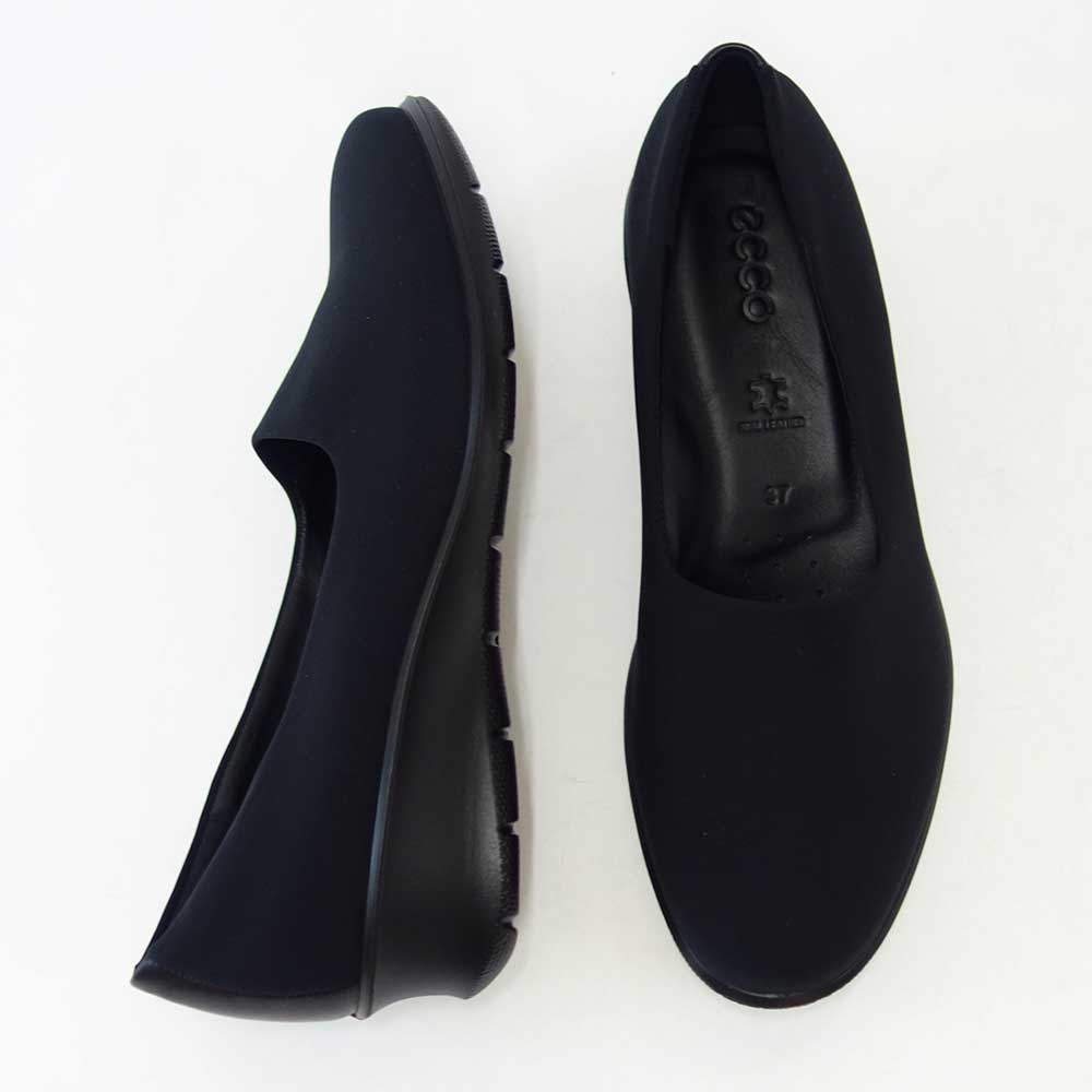 エコー ECCO FELICIA STRETCH SLIP ON ブラック 217043 51052 （レディース） 甲深 ウェッジ パンプス 快適な履き心地のストレッチシューズ コンフォートシューズ 外反母趾対策「靴」