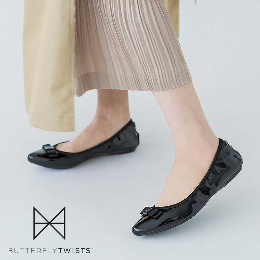 バタフライツイストBUTTERFLYTWISTSJASMIN（ジャスミン）22023NBLKPATENT（ブラックパテント）お洒落な携帯バレエシューズ「靴」