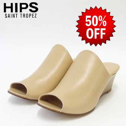 【SALE 50%OFF】 HIPS ヒップス 231294 ライトベージュ 22cm 22.5cmハイカットウエッジサンダル（日本製） ナチュラルでシンプルな甲深ミュール 「靴」