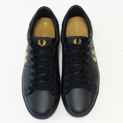 【SALE 30%OFF】 FRED PERRY フレッドペリー  B 2333 102（ユニセックス）SPENCER LEATHER （スペンサー レザー） カラー：Black / Metallic Gold 天然皮革のローカットスニーカー  「靴」