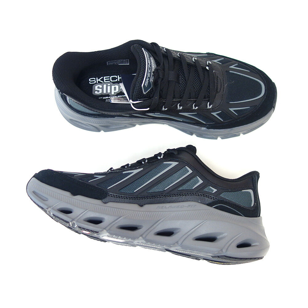 スケッチャーズSKECHERSリラックスドフィットグライドステップ-FATER233421ブラック/チャコール（メンズ）メッシュ人工繊維スニーカーハンズフリー「靴」