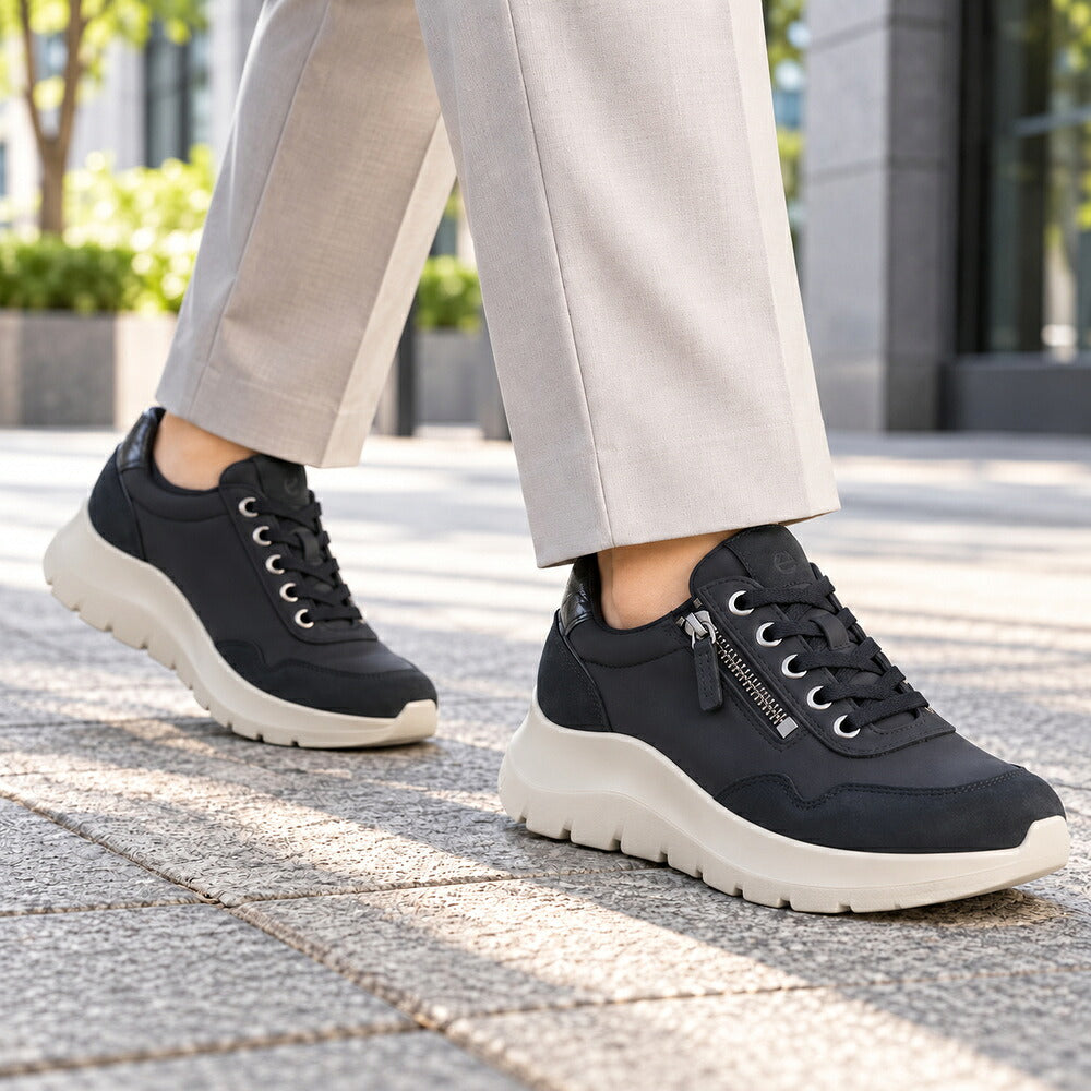 エコーECCOVALERIESIDEZIPSNEAKERブラック23980361771（レディース）レザーサイドジップレースアップコンフォートシューズ「靴」