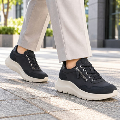 エコーECCOVALERIESIDEZIPSNEAKERブラック23980361771（レディース）レザーサイドジップレースアップコンフォートシューズ「靴」