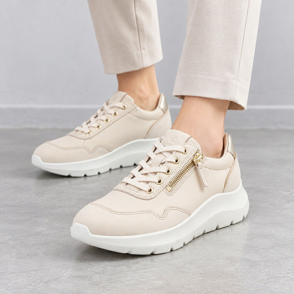 エコーECCOVALERIESIDEZIPSNEAKERベージュ23980361886（レディース）レザーサイドジップレースアップコンフォートシューズ「靴」