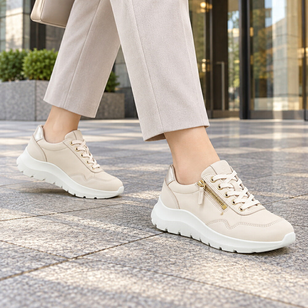 エコーECCOVALERIESIDEZIPSNEAKERベージュ23980361886（レディース）レザーサイドジップレースアップコンフォートシューズ「靴」