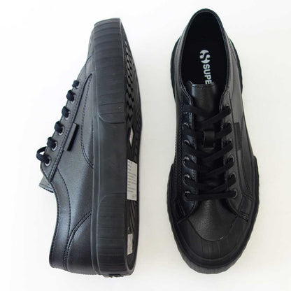 【SALE 20%OFF】 スペルガ SUPERGA 2630-WATERPROOF VEGAN LEATHER（ユニセックス）ブラック (2a81276w5004)  シンセティックレザー スニーカー ミリタリー メンズ シューズ  「靴」