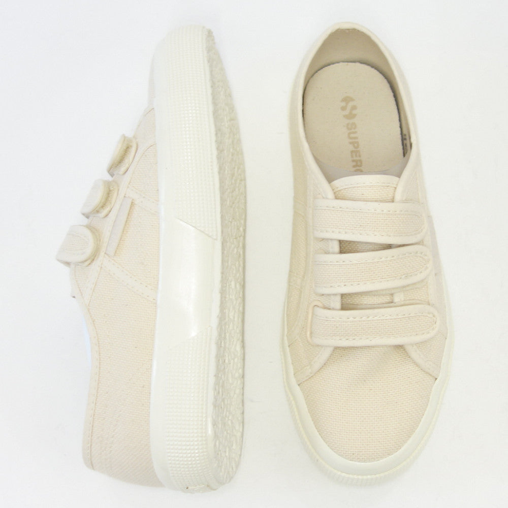 【SALE 30%OFF】 スペルガ SUPERGA 2750-STRAPS SHINY AVORIO（ユニセックス）ベージュ (2s11151wafp)  ナチュラルなキャンバススニーカー  レディース ベルクロ  ストラップ「靴」