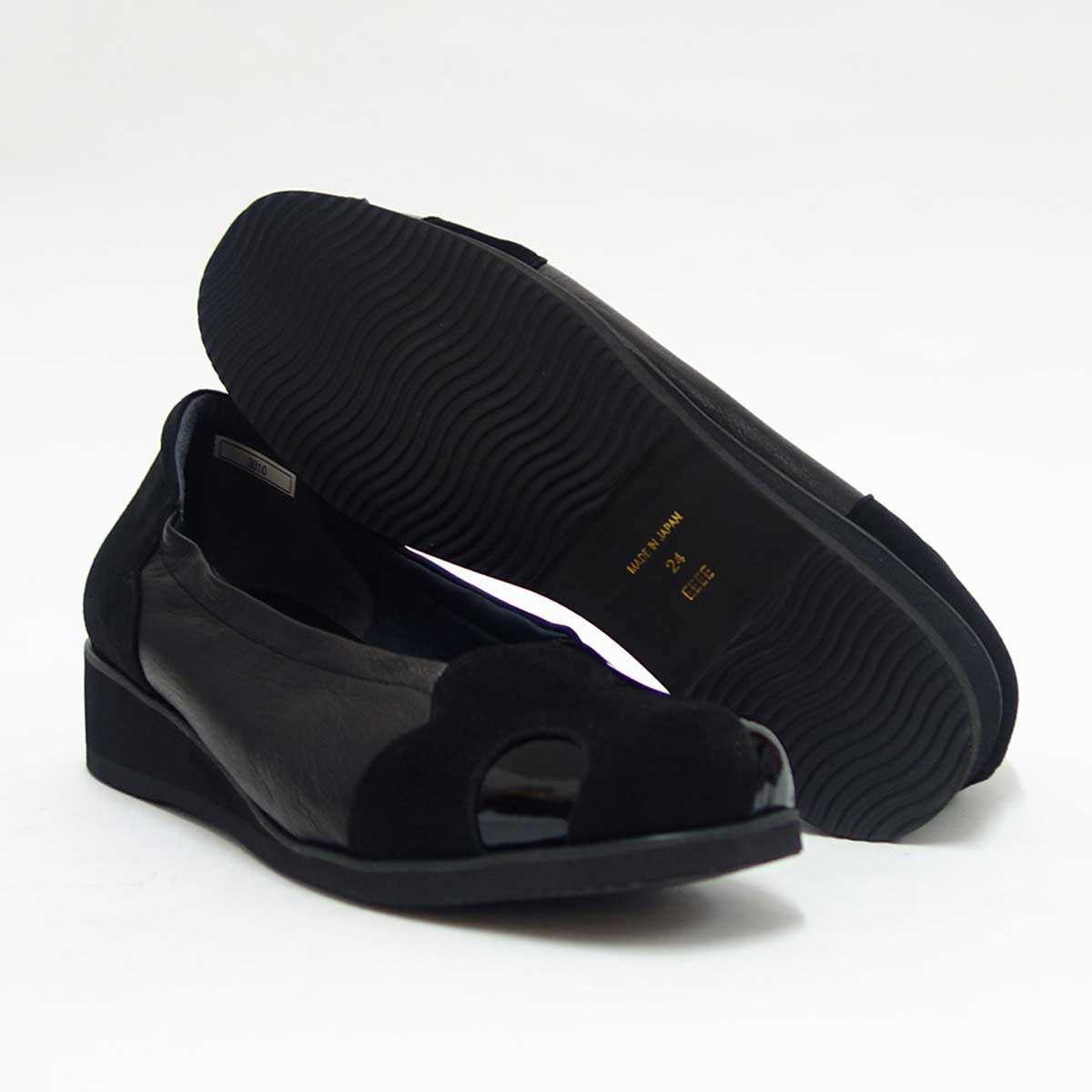 フィズリーン FIZZ REEN  3010 ブラック（レディース） 快適EEEEのウェッジパンプス（日本製） スリッポン ウェッジシューズ 4E レザーシューズ コンフォート ウォーキング タウン カジュアル「靴」