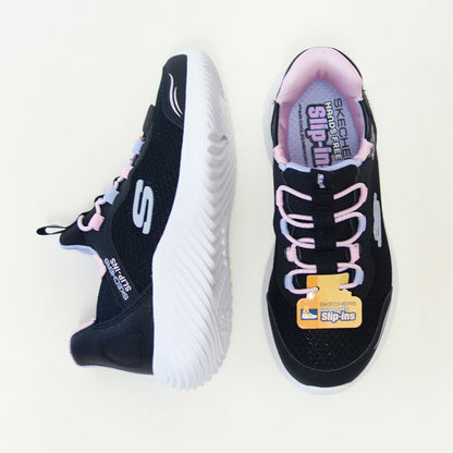 スケッチャーズSKECHERSBOUNDERシンプルキュート303585LBLKブラック（ガールズ）メッシュ人工繊維スニーカーハンズフリー子供靴「靴」