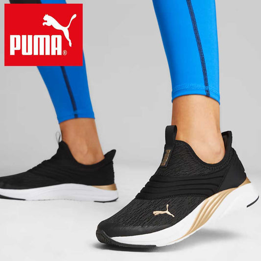 PUMA プーマ ソフトライド ソフィア 2 スリッポン モルテン メタル  37878901 ブラック／ゴールド （レディース） ローカットシューズ ウォーキング ランニング トレーニング ジム メッシュ スニーカー「靴」
