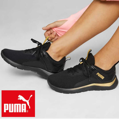 PUMA プーマ ソフトライド レミ モルテン メタル  37884801 ブラック／ゴールド （レディース）SOFTRIDE REMI MOLTEN METAL ローカットシューズ ウォーキング ランニング トレーニング ジム メッシュ スニーカー「靴」