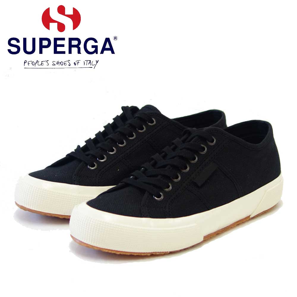 スペルガ SUPERGA 2750 OG（ユニセックス）BLACK-WHITE AVORIO  (3a3111twahu)  ナチュラルなキャンバススニーカー  「靴」