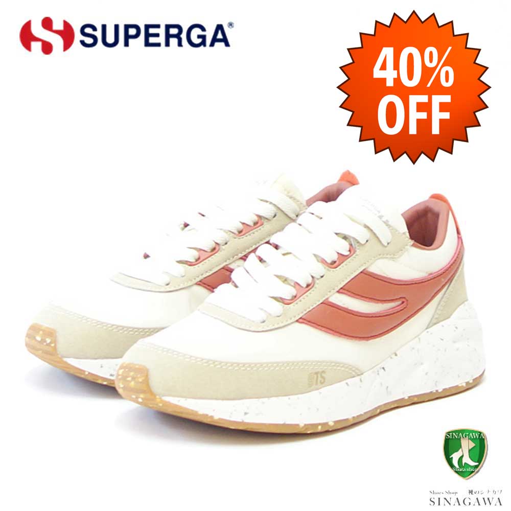 【SALE 40%OFF】 スペルガ SUPERGA 4089 TRAINING 9TS SLIM VEGAN（ユニセックス）アイボリー／レンガ  (3s7128gwa6k)  クラシック ランニングシューズ スニーカー  「靴」