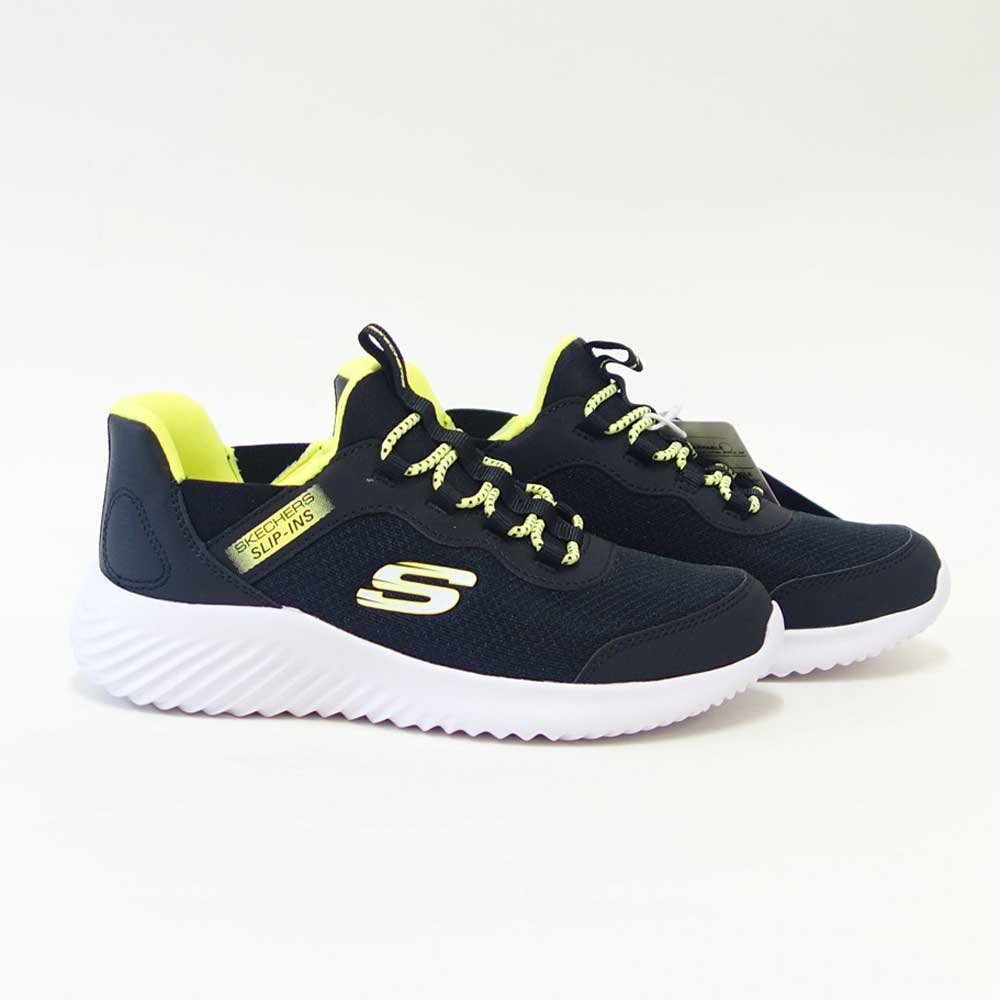 スケッチャーズSKECHERSBOUNDERブリスクバースト403822LBKYLブラック/イエロー（キッズ）メッシュ人工繊維スニーカーハンズフリー子供靴「靴」