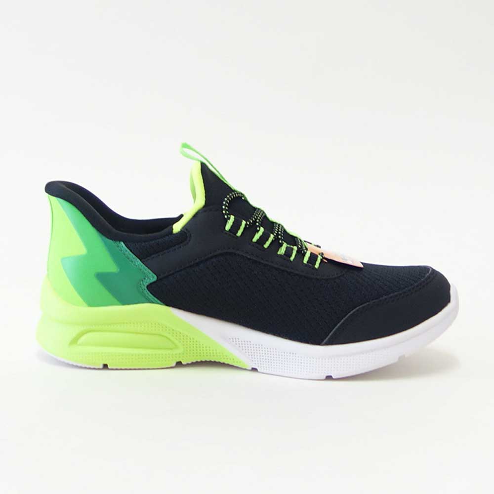 スケッチャーズSKECHERSMICROSPECMAXブリスクストライプ403890LBKLMブラック/ライム（キッズ）メッシュ人工繊維スニーカーハンズフリー子供靴「靴」