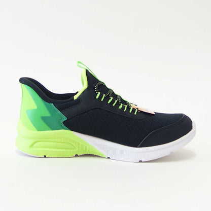 スケッチャーズSKECHERSMICROSPECMAXブリスクストライプ403890LBKLMブラック/ライム（キッズ）メッシュ人工繊維スニーカーハンズフリー子供靴「靴」