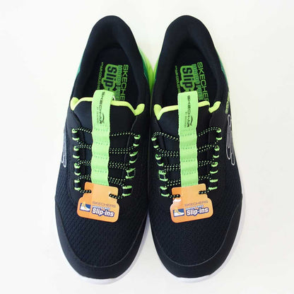 スケッチャーズSKECHERSMICROSPECMAXブリスクストライプ403890LBKLMブラック/ライム（キッズ）メッシュ人工繊維スニーカーハンズフリー子供靴「靴」