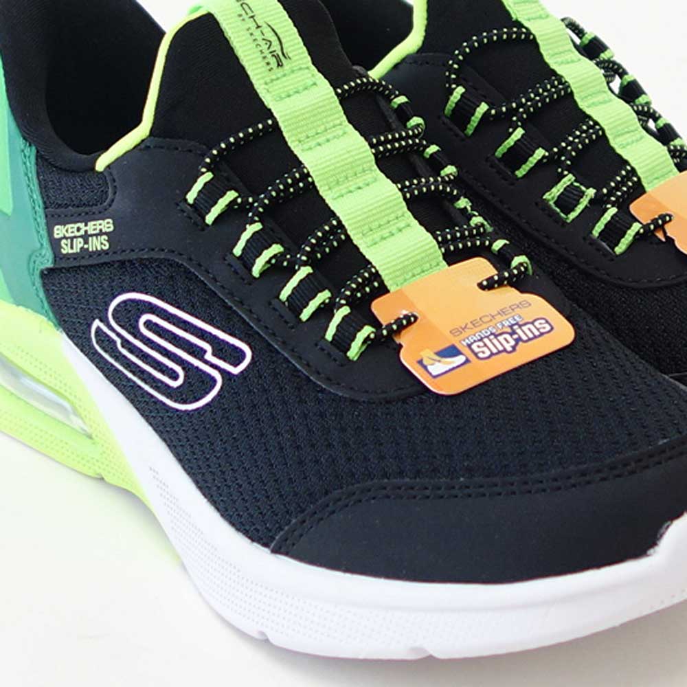 スケッチャーズSKECHERSMICROSPECMAXブリスクストライプ403890LBKLMブラック/ライム（キッズ）メッシュ人工繊維スニーカーハンズフリー子供靴「靴」