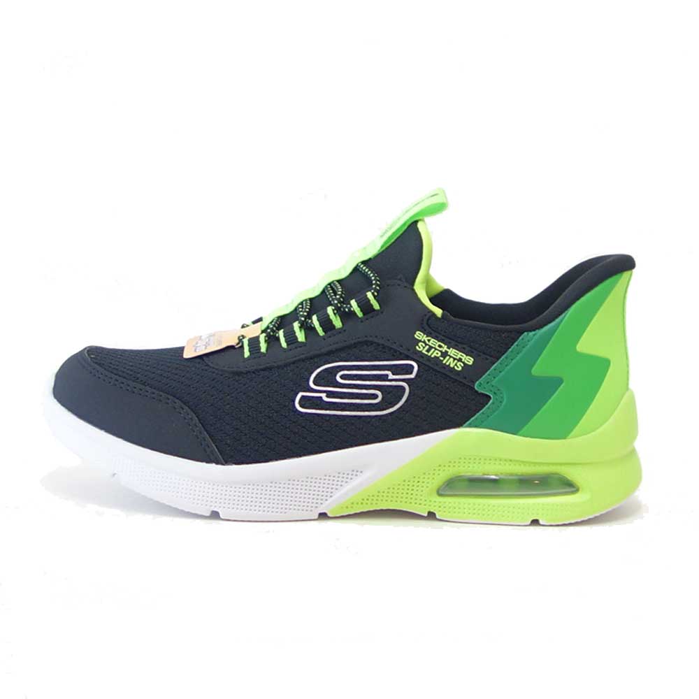 スケッチャーズ SKECHERS MICROSPEC MAX ブリスクストライプ 403890L BKLM ブラック/ライム （キッズ）メッシュ 人工繊維 スニーカー ハンズフリー 子供靴  「靴」