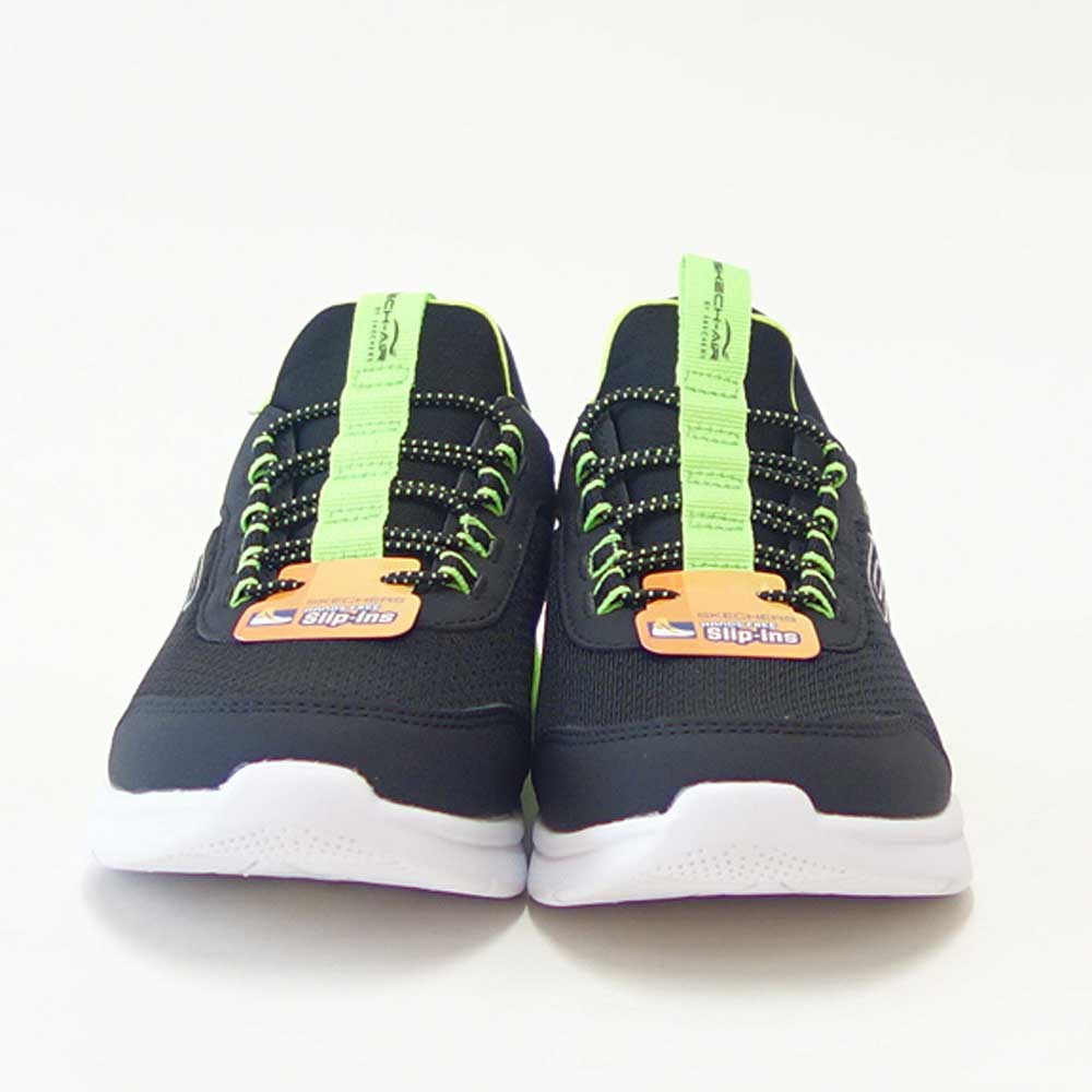 スケッチャーズSKECHERSMICROSPECMAXブリスクストライプ403890LBKLMブラック/ライム（キッズ）メッシュ人工繊維スニーカーハンズフリー子供靴「靴」