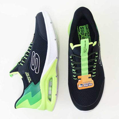 スケッチャーズSKECHERSMICROSPECMAXブリスクストライプ403890LBKLMブラック/ライム（キッズ）メッシュ人工繊維スニーカーハンズフリー子供靴「靴」