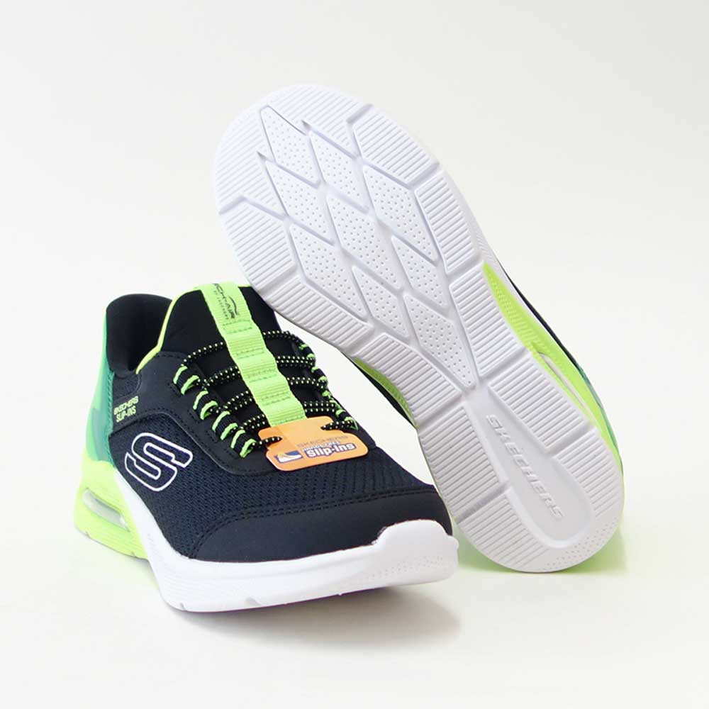 スケッチャーズSKECHERSMICROSPECMAXブリスクストライプ403890LBKLMブラック/ライム（キッズ）メッシュ人工繊維スニーカーハンズフリー子供靴「靴」