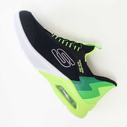 スケッチャーズSKECHERSMICROSPECMAXブリスクストライプ403890LBKLMブラック/ライム（キッズ）メッシュ人工繊維スニーカーハンズフリー子供靴「靴」