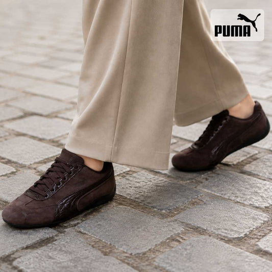 プーマPUMAスピードキャットプレミアムクロコWNS40767401ChocolateFondue-PUMABlack（レディース）レザークロコ型押しローカットスニーカーストリートカジュアル「靴」