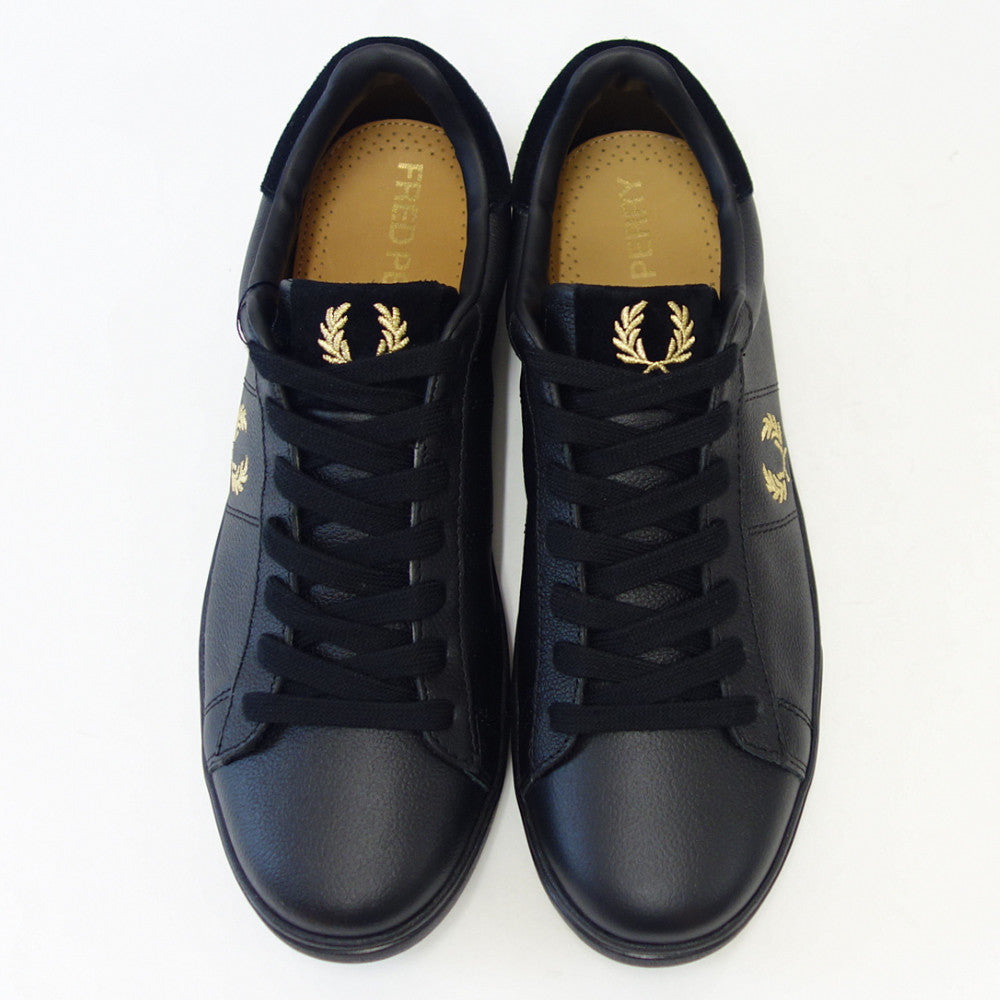 【SALE 20%OFF】 FRED PERRY フレッドペリー  B 4322 102（ユニセックス）SPENCER TUMBLED LEATHER （スペンサー タンブルド レザー） カラー：ブラック  天然皮革のローカットスニーカー  展開サイズ 27cm 29cm 「靴」