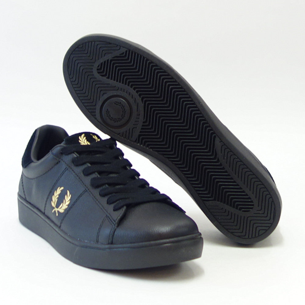 【SALE 20%OFF】 FRED PERRY フレッドペリー  B 4322 102（ユニセックス）SPENCER TUMBLED LEATHER （スペンサー タンブルド レザー） カラー：ブラック  天然皮革のローカットスニーカー  展開サイズ 27cm 29cm 「靴」