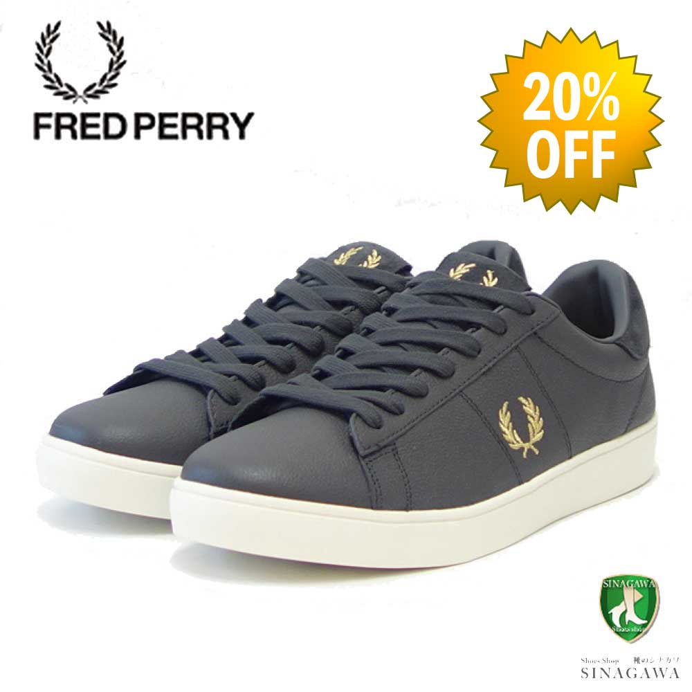 【SALE 20%OFF】 FRED PERRY フレッドペリー  B 4322 G85（ユニセックス）SPENCER TUMBLED LEATHER （スペンサー タンブルド レザー） カラー：グレー  天然皮革のローカットスニーカー 展開サイズ 26cm 28cm  「靴」