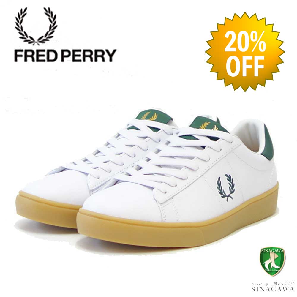 【SALE 20%OFF】 FRED PERRY フレッドペリー  B 4334 300（ユニセックス）SPENCER LEATHER （スペンサー レザー） カラー：ホワイト  天然皮革のローカットスニーカー  展開サイズ 26cm 27cm 28cm 「靴」