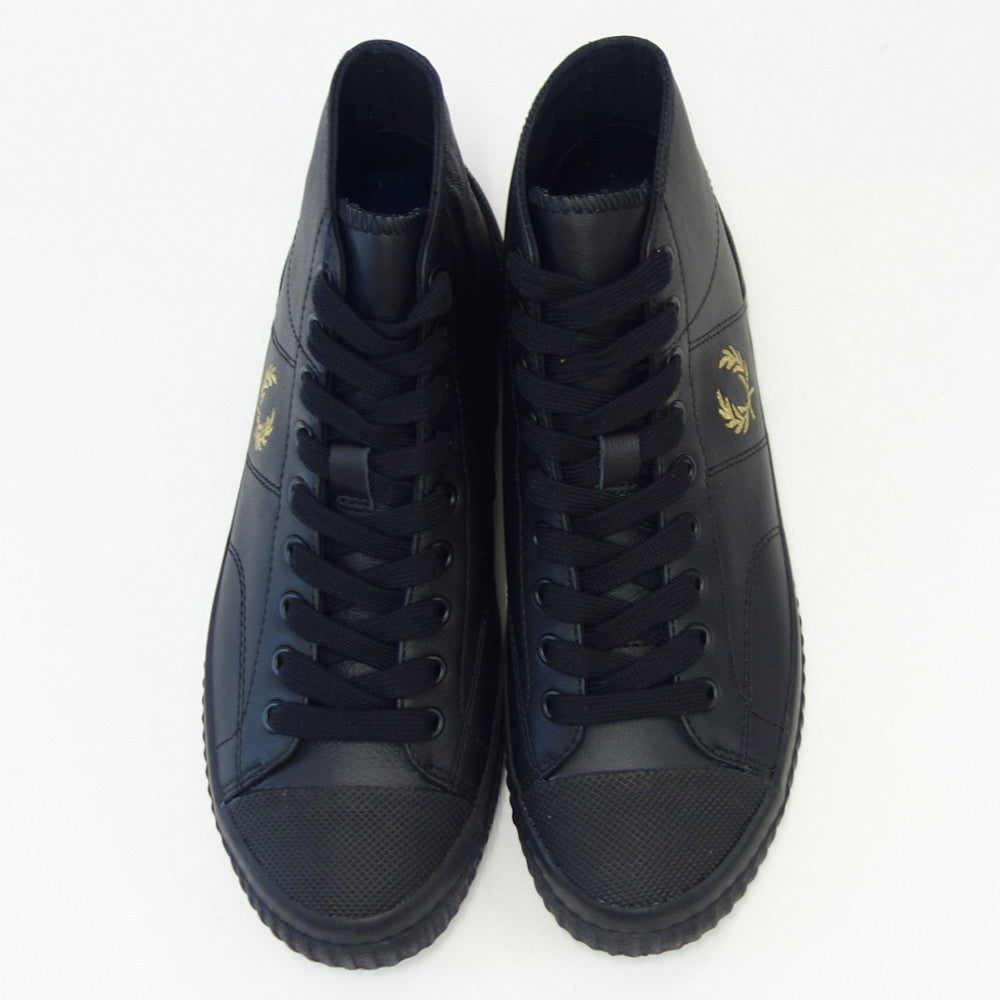 FRED PERRY フレッドペリー  B4358 102（ユニセックス）HUGHES MID LEATHER カラー：ブラック  天然皮革 ミッドカットスニーカー テニスシューズ  「靴」