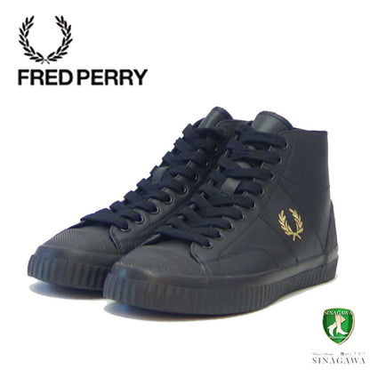FRED PERRY フレッドペリー  B4358 102（ユニセックス）HUGHES MID LEATHER カラー：ブラック  天然皮革 ミッドカットスニーカー テニスシューズ  「靴」