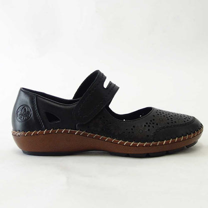 rieker リーカー 44875 00 ブラック （レディース）天然皮革 クッション性の良いお洒落ストラップシューズ 「靴」