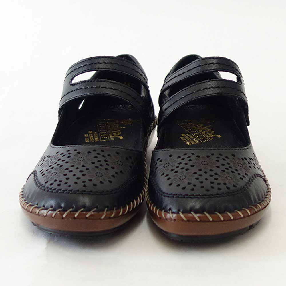 rieker リーカー 44875 00 ブラック （レディース）天然皮革 クッション性の良いお洒落ストラップシューズ 「靴」