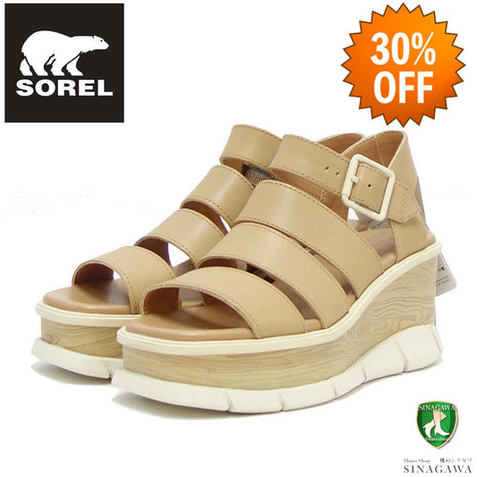 【SALE 30%OFF】 ソレル SOREL NL 4676（レディース） ジョアニー 3 アンクルストラップ：Honest Beige / Chalk (247)   天然皮革 アンクルストラップ  ウェッジサンダル「靴」