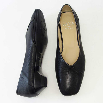SAYA（サヤ） 50807Z ブラック 天然皮革 ボロネーゼ製法 スクウェアカッターシューズ パンプス「靴」