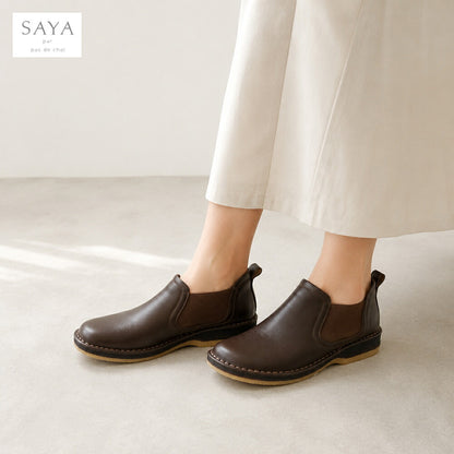 SAYA（サヤ）50959ダークブラウンアンクルブーツサイドゴアブーツショートブーツクレープソール日本製「靴」
