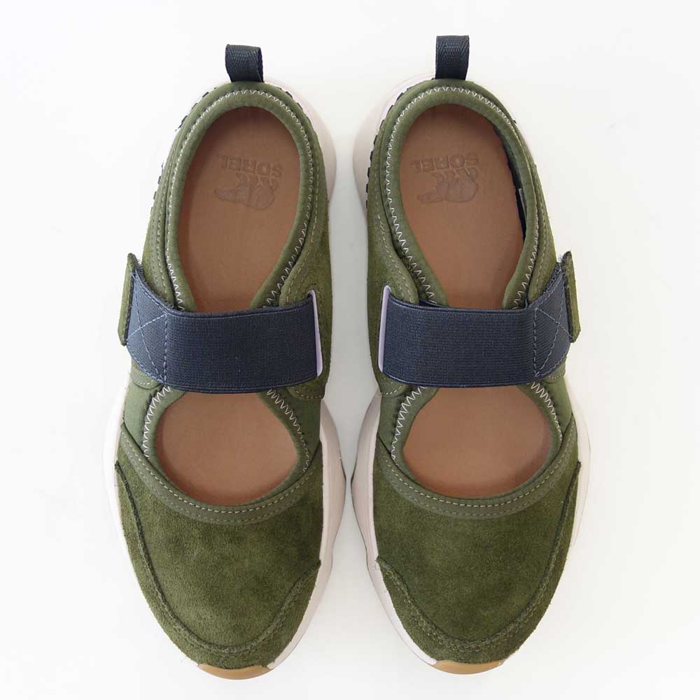 ソレルSORELNL5107（レディース）キネティックインパクト2メリージェーン：UtilityGreenGum(355)スエード&ストレッチスリッポンシューズ「靴」
